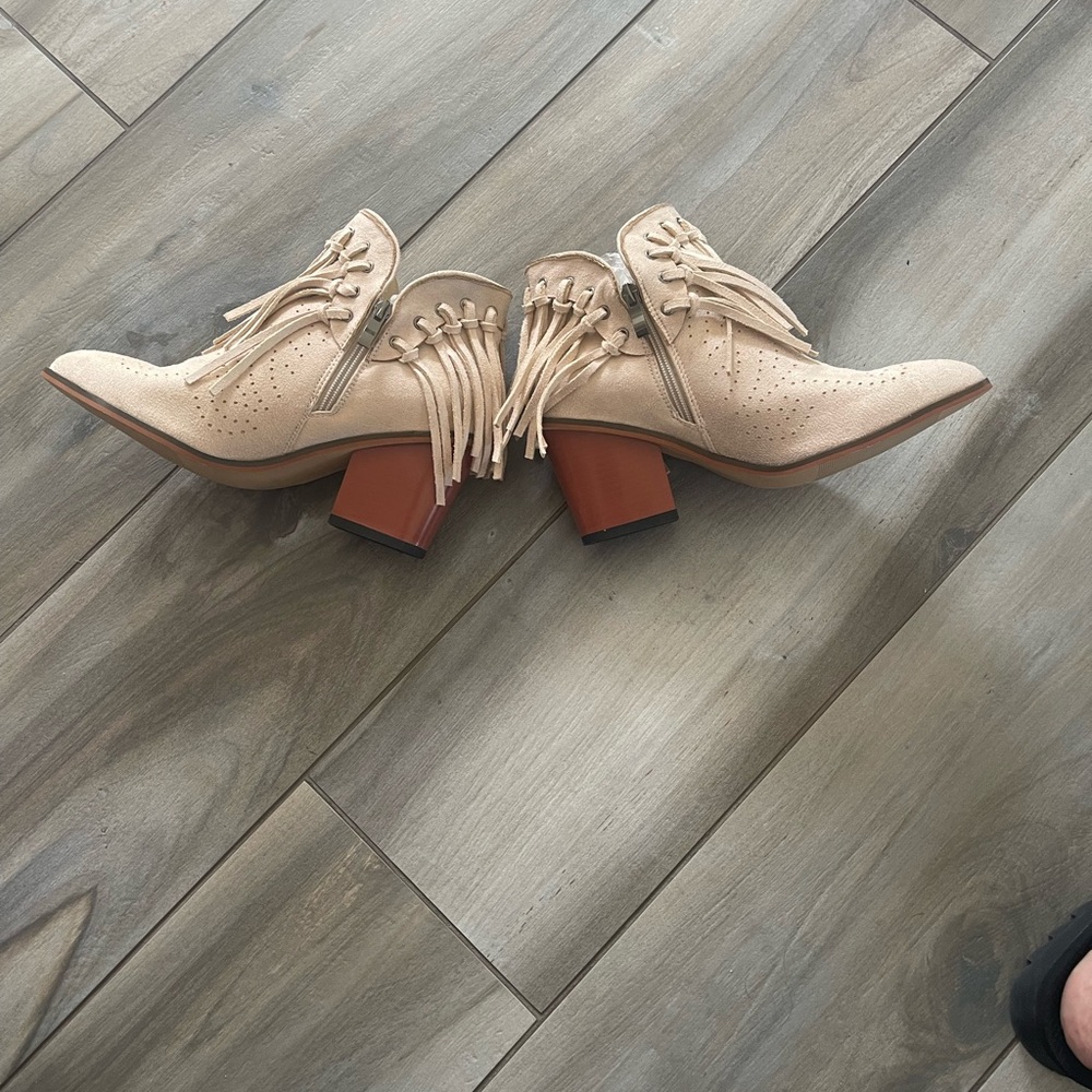 Fringe Ankle Boots - Cream - Picture 3 of 6